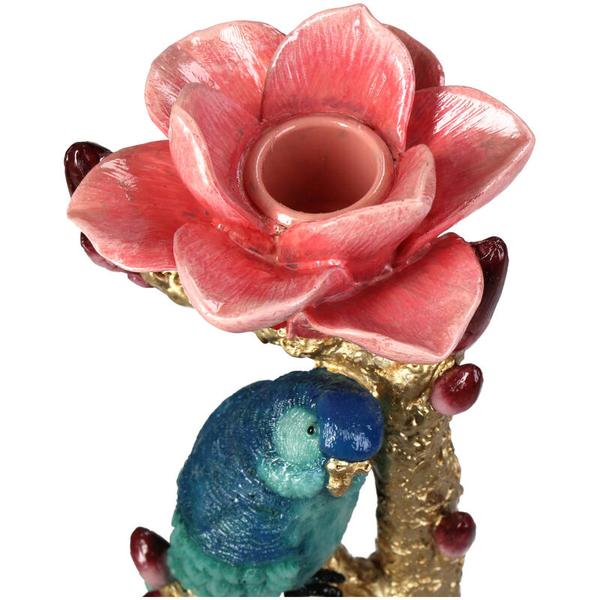 Kandelaar - Blauw-Groene Vogel met Rode Roos
