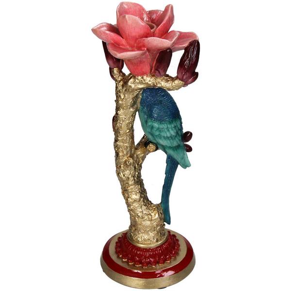 Kandelaar - Blauw-Groene Vogel met Rode Roos