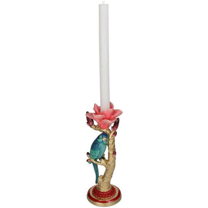 Candlestick - Blue-Green Bird with Red Rose