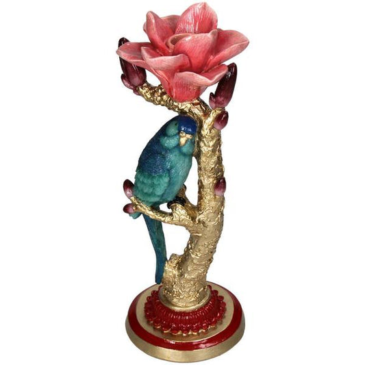 Kandelaar - Blauw-Groene Vogel met Rode Roos