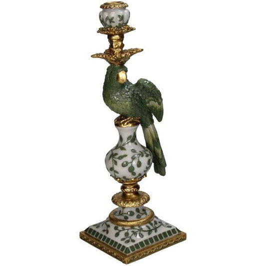Kerzenständer Vogel Polyresin Grün 13x13x39cm