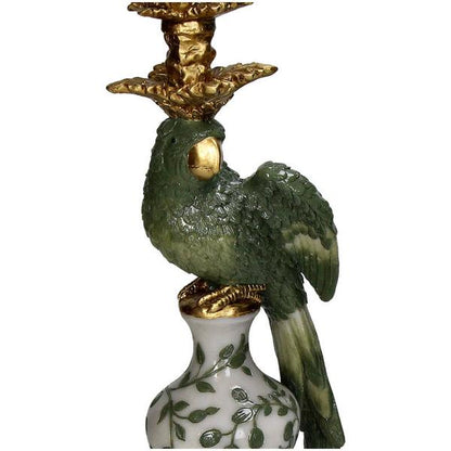 Kerzenständer Vogel Polyresin Grün 13x13x39cm