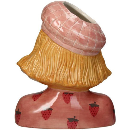 Vase Mädchen Erdbeere - Rosa Steinguttopf - 24 cm hoch