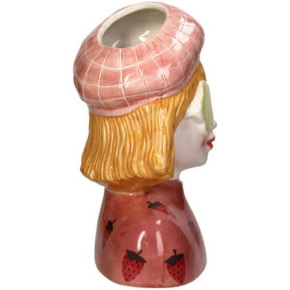Vase Mädchen Erdbeere - Rosa Steinguttopf - 24 cm hoch